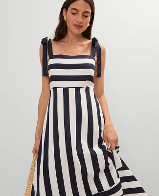 Ann Taylor Petite Weekend Collection Striped Linen Blend Midi Dress Size 12 Night Sky Women's