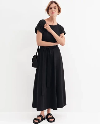 Ann Taylor Weekend Collection Belted Knit Midi Dress Black Women's