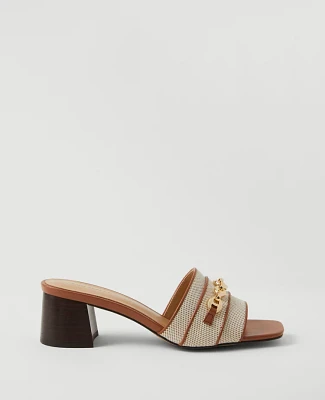 Ann Taylor Chain Flare Block Heel Sandals Fresh Canvas Women's
