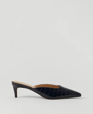 Ann Taylor Embossed Nip Toe Kitten Heel Mule Pumps Night Sky Women's