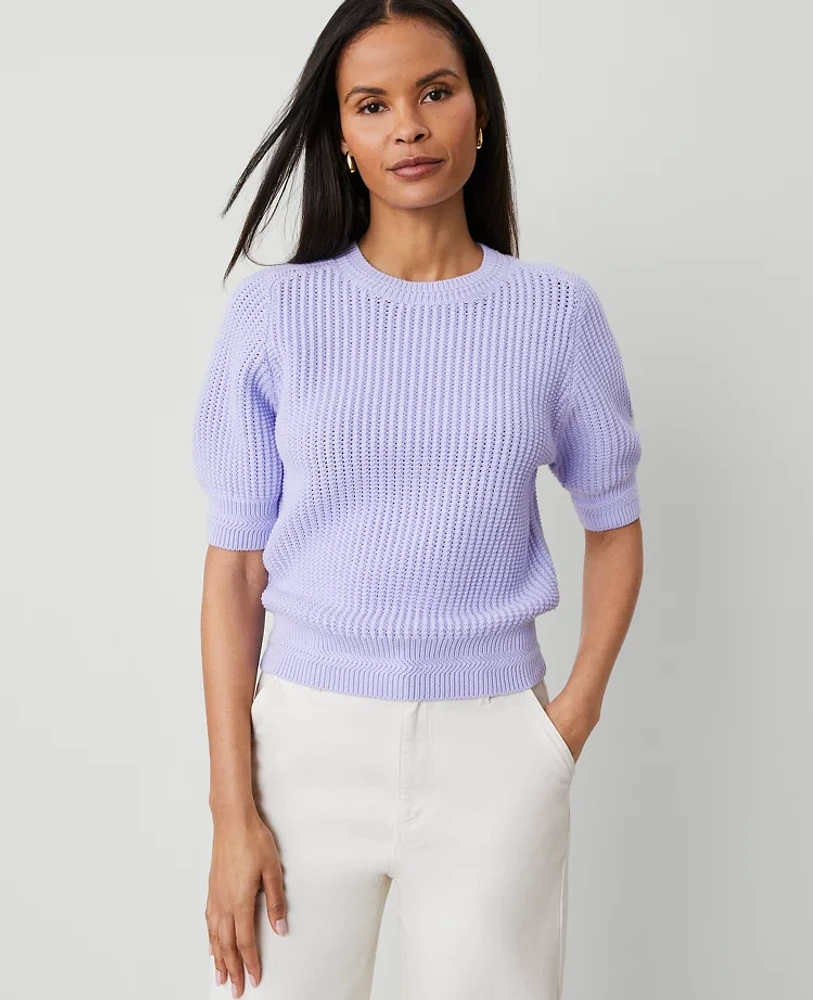 Ann Taylor Petite Open Stitch Wedge Sweater Size Small Lilac Bud Women's