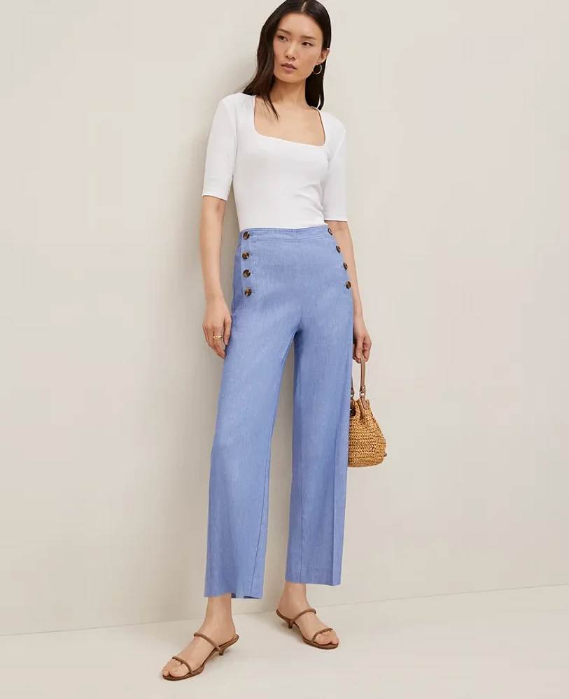 Ann Taylor The Sailor Grace Straight Pant Linen Blend Blue Grotto Women's