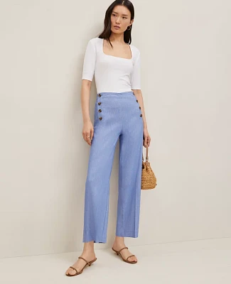 Ann Taylor The Sailor Grace Straight Pant Linen Blend Blue Grotto Women's