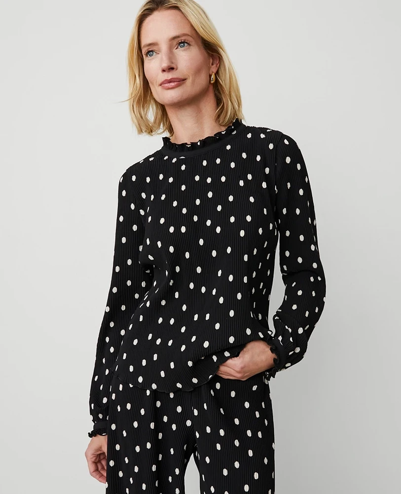 Ann Taylor Petite Dotted Ruffle Popover Top Black Women's