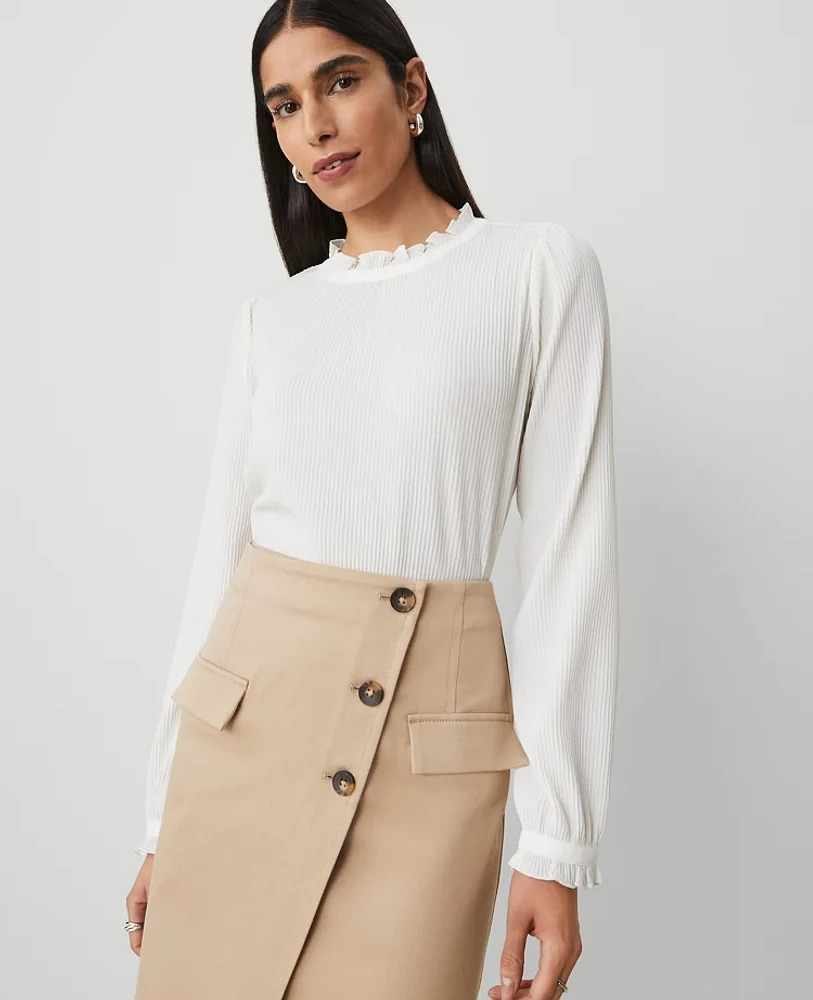 Ann Taylor Petite Ruffle Blouson Sleeve Popover Top Women's
