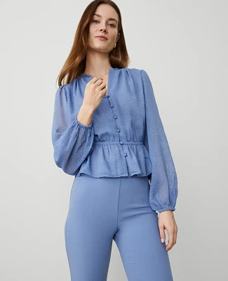 Ann Taylor Petite Clip Chiffon Ruffle Blouse Size XL Colony Blue Women's