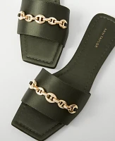 Ann Taylor Chain Satin Slide Sandals Moss Green Women's