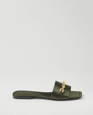 Ann Taylor Chain Satin Slide Sandals Moss Green Women's