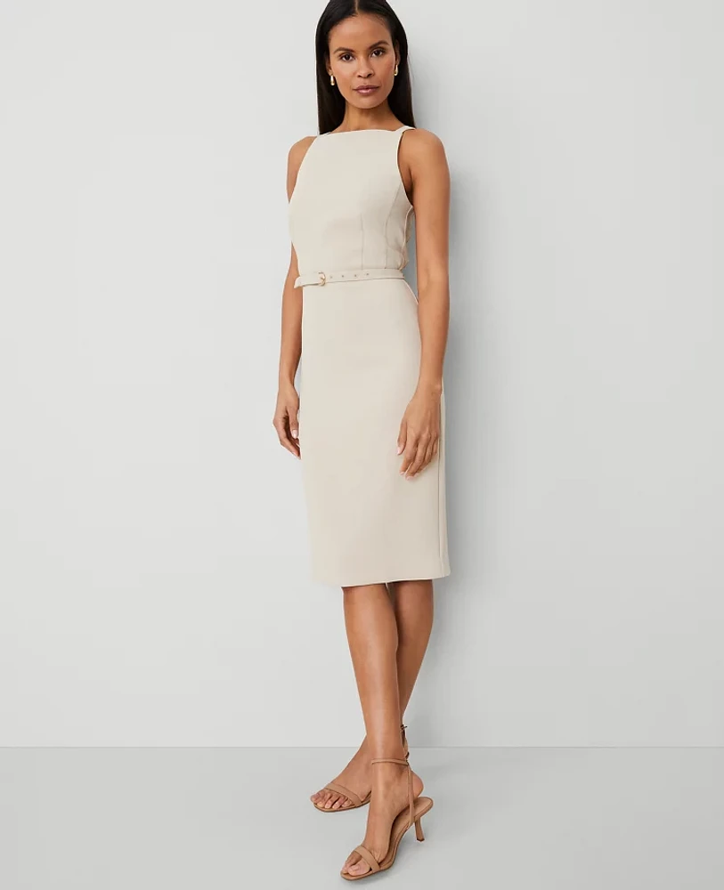 Ann Taylor Petite Belted Sheath Dress Size 2 Toasted Oat Women's