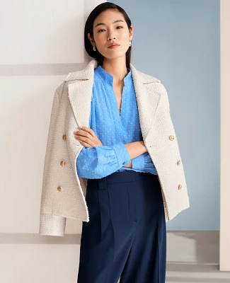 Ann Taylor Tweed Double-Breasted Peacoat Size XS Winter White Women's