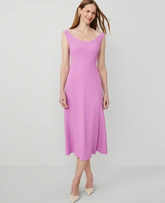 Ann Taylor The Petite Seamed Flare Dress Fluid Crepe Orchid Glow Women's
