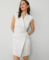 Ann Taylor Petite Striped Lapel Sheath Dress Dusty Ivory Melange Women's