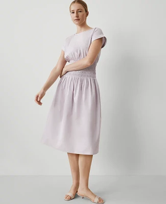 Ann Taylor Petite Smocked-Waist Midi Flare Dress Orchid Hush Women's