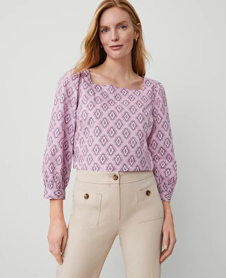 Ann Taylor Petite Square Neck Puff Sleeve Blouse Size XL Orchid Breeze Women's