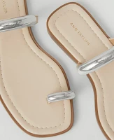 Ann Taylor Embellished Toe Ring Leather Sandals Pearl Shadow Women's