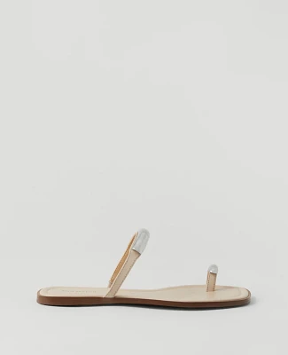 Ann Taylor Embellished Toe Ring Leather Sandals Pearl Shadow Women's