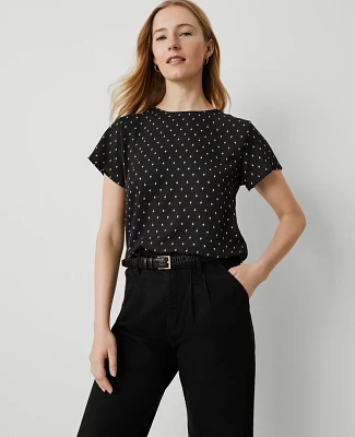 Ann Taylor Geo Mixed Media T-Shirt Size 2XS Black Women's
