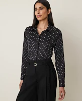 Ann Taylor Petite Dotted Essential Shirt Size 2XS Black Women's