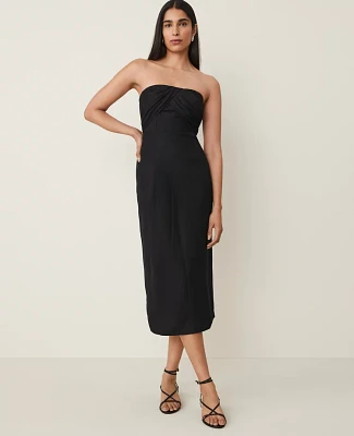 Ann Taylor Strapless Linen Blend Midi Dress Black Women's