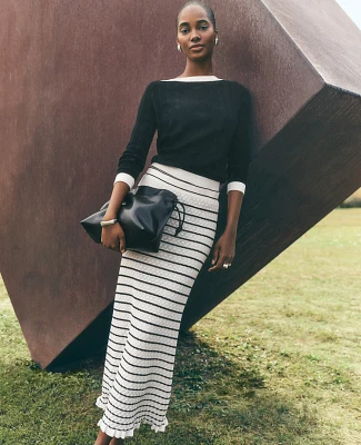 Ann Taylor Petite Striped Knit Textured Skirt White/Black Multi Women's