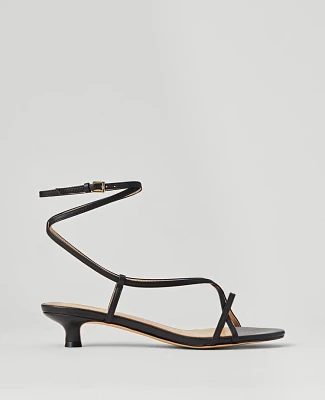 Ann Taylor Leather Strappy Ankle Wrap Kitten Heel Sandals Women's