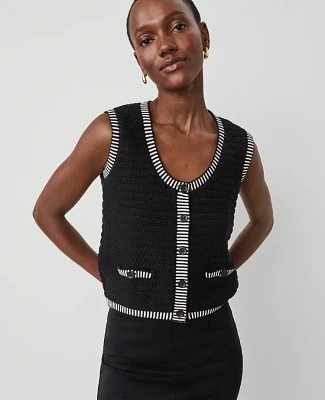 Ann Taylor Petite Geo Stitch Sweater Vest Black/White Multi Women's