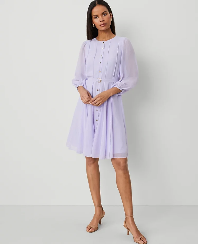 Ann Taylor Petite Seamed Flare Shirtdress Size 8 Lilac Bud Women's
