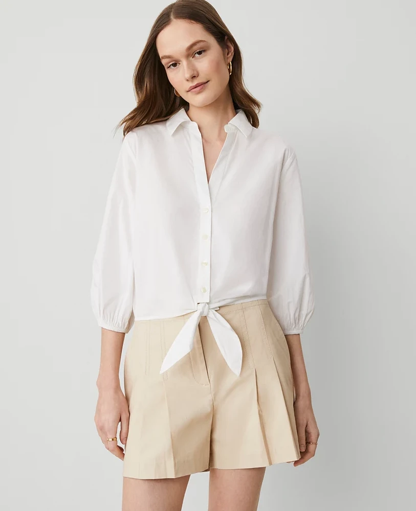Ann Taylor Tie Waist Blouse Size Large White Women's