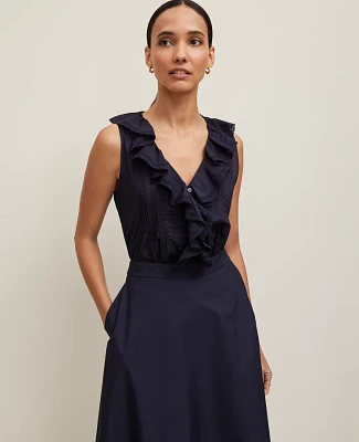 Ann Taylor Pintucked Ruffle Sleeveless Top Women's