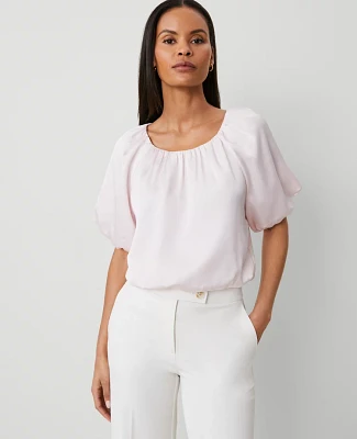 Ann Taylor Petite Bubble Hem Top Pale Peony Women's