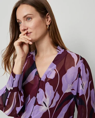 Ann Taylor Floral V-Neck Popover Top B Windsor Wine Women's
