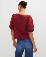 Ann Taylor Eyelet Boatneck Popover Top Moroccan Red Women's
