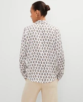 Ann Taylor Floral Satin Essential Shirt Winter White Women's