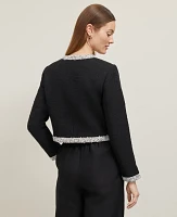 Ann Taylor Petite Trimmed Tweed Cropped Jacket Size 4 Black Women's