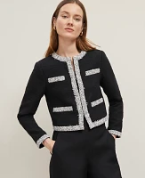 Ann Taylor Petite Trimmed Tweed Cropped Jacket Size 4 Black Women's