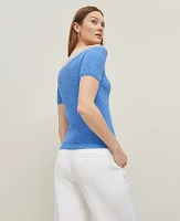 Ann Taylor Petite Textured Off-The-Shoulder Sweater Maritime Blue Women's