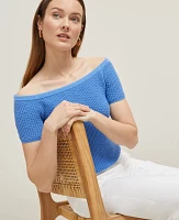 Ann Taylor Petite Textured Off-The-Shoulder Sweater Maritime Blue Women's