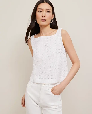 Ann Taylor Eyelet Linen Blend Tank Top Women's