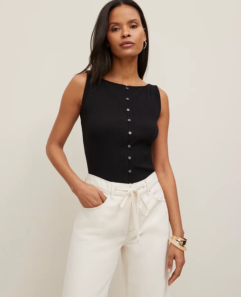 Ann Taylor Petite Ribbed Sleeveless Button Top Women's