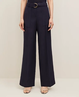 Ann Taylor The Belted Wide-Leg Pant Linen Blend — Curvy Fit Night Sky Women's
