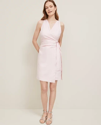 Ann Taylor Petite Linen Blend V-Neck Wrap Dress Size 0 Potpourri Women's