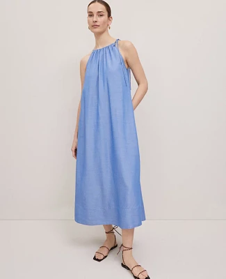 Ann Taylor Petite Weekend Collection Chambray Halter Maxi Dress Blue Yonder Women's