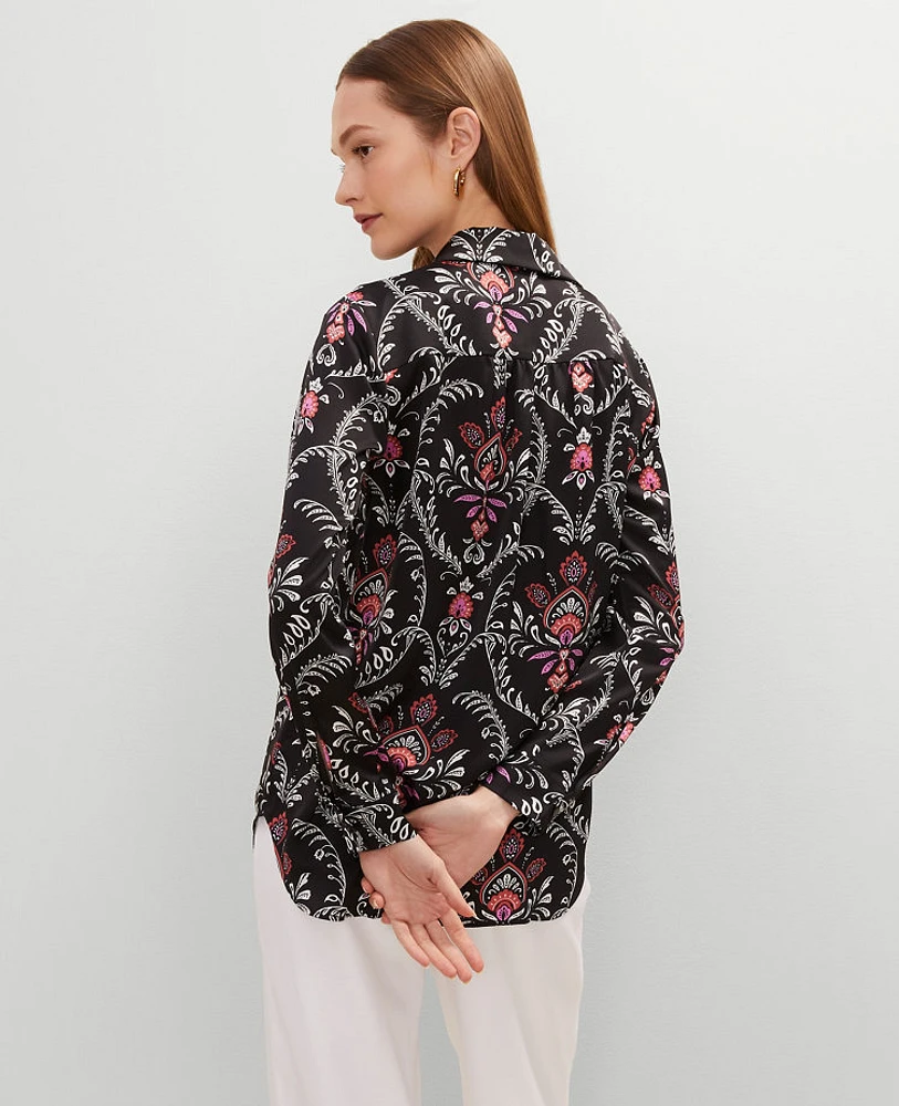 Ann Taylor Floral Camp Shirt Black Women's