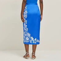 Ann Taylor Petite Satin Midi Wrap Skirt B Power Blue Women's
