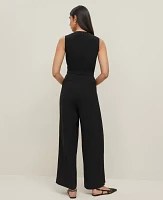 Ann Taylor Belted Crew Neck Jumpsuit Black Women's