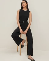 Ann Taylor Belted Crew Neck Jumpsuit Black Women's