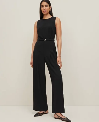 Ann Taylor Belted Crew Neck Jumpsuit Black Women's