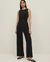 Ann Taylor Belted Crew Neck Jumpsuit Black Women's