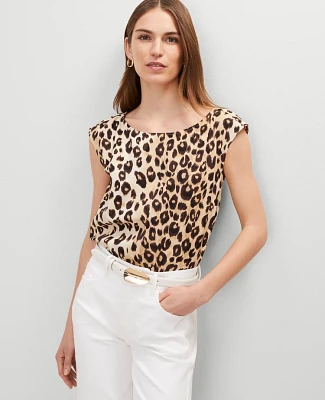 Ann Taylor Animal Print Linen Blend Top _Black Women's