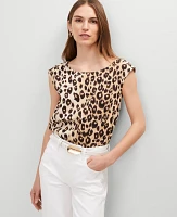Ann Taylor Animal Print Linen Blend Top _Black Women's